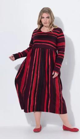 Ulla Popken Maxikleid Maxikleid Batikdruck A-Linie Rundhals Langarm