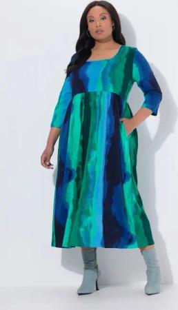 Ulla Popken Maxikleid Maxikleid Batikmuster A-Linie Carré-Ausschnitt