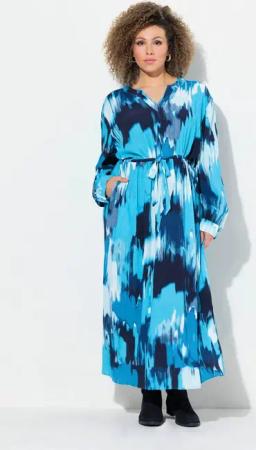 Ulla Popken Maxikleid Maxikleid Krepp Oversized Tunika-Ausschnitt