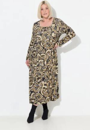 Ulla Popken Maxikleid Maxikleid Paisley A-Linie Carré-Ausschnitt Langarm