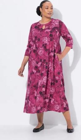 Ulla Popken Maxikleid Maxikleid Paisley A-Linie Rundhals 3/4-Arm