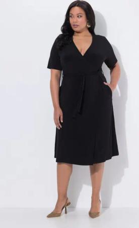 Ulla Popken Maxikleid Midi-Wickelkleid A-Linie V-Ausschnitt Halbarm