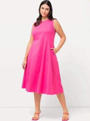 Ulla Popken Maxikleid Midikleid A-Linie Rundhals ärmellos Taschen