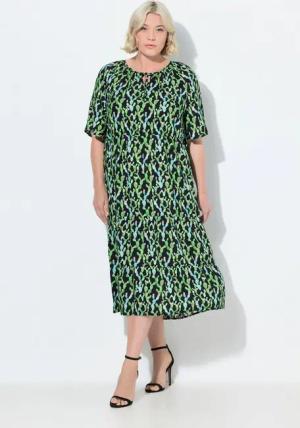 Ulla Popken Maxikleid Midikleid A-Linie Tunika-Ausschnitt Halbarm