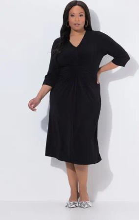 Ulla Popken Maxikleid Midikleid A-Linie V-Ausschnitt 3/4-Arm Taschen