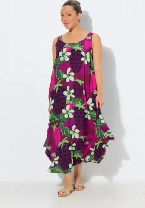 Ulla Popken Maxikleid Midikleid Blüten A-Linie Rundhals ärmellos