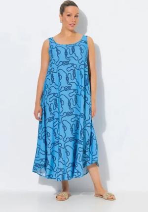 Ulla Popken Maxikleid Midikleid Knotenmuster A-Linie Rundhals ärmellos