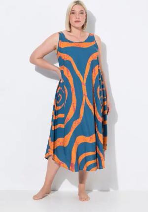 Ulla Popken Maxikleid Midikleid Kreise A-Linie Rundhals ärmellos