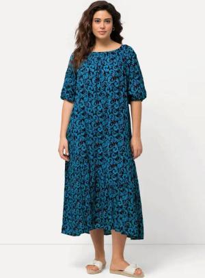 Ulla Popken Maxikleid Midikleid Ranken Volantsaum Rundhals Halbarm