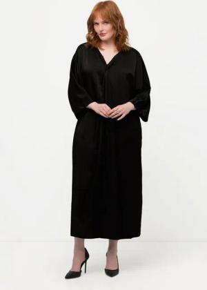 Ulla Popken Maxikleid Midikleid Satin V-Ausschnitt Halbarm Taschen