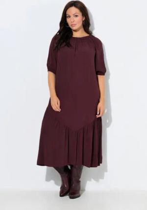 Ulla Popken Maxikleid Midikleid Struktur Volantsaum Rundhals Halbarm