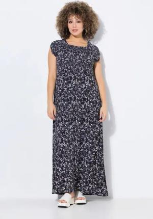 Ulla Popken Maxikleid Smok-Kleid Schleifen A-Linie Carré-Ausschnitt