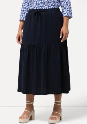 Ulla Popken Maxirock Jerseyrock Struktur A-Linie Volant Elastikbund