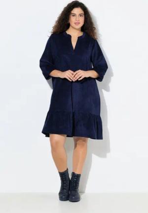 Ulla Popken Midikleid Cordkleid A-Linie Tunika-Ausschnitt 3/4-Arm