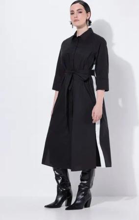 Ulla Popken Midikleid Hemdblusenkleid Galonstreifen Hemdkragen 3/4-Arm