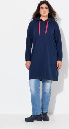 Ulla Popken Midikleid Hoodiekleid Waffelstruktur Kapuze Langarm