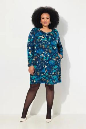 Ulla Popken Midikleid Jerseykleid A-Linie Rundhals Langarm