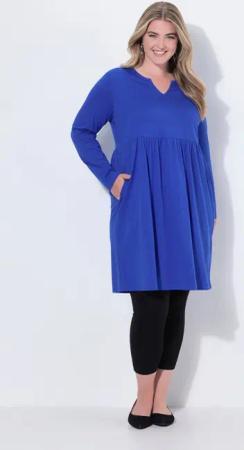 Ulla Popken Midikleid Jerseykleid A-Linie Tunika-Ausschnitt Langarm