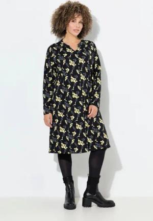 Ulla Popken Midikleid Jerseykleid Blüten A-Linie Tunika-Ausschnitt