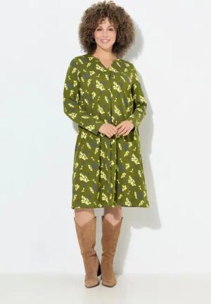 Ulla Popken Midikleid Jerseykleid Blüten A-Linie Tunika-Ausschnitt