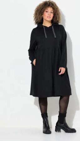 Ulla Popken Midikleid Jerseykleid Kapuze Glitzerband A-Linie Langarm