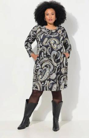 Ulla Popken Midikleid Jerseykleid Paisley A-Linie Rundhals Langarm