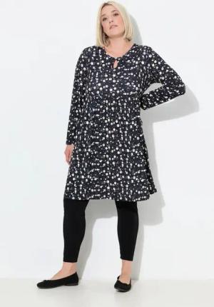 Ulla Popken Midikleid Jerseykleid Punkte A-Linie Rundhals Langarm