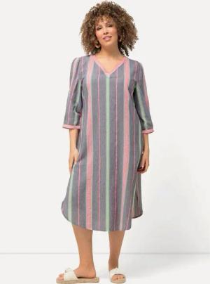 Ulla Popken Midikleid Kaftan Musterstreifen Oversized V-Ausschnitt