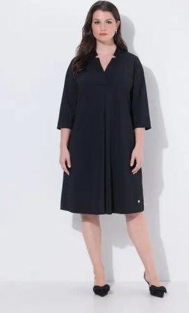 Ulla Popken Midikleid Kleid A-Linie Kelchkragen V-Ausschnitt 3/4-Arm