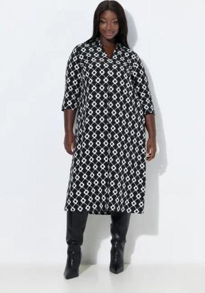 Ulla Popken Midikleid Lyocell-Midikleid Blüten A-Linie V-Ausschnitt