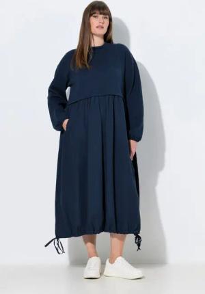 Ulla Popken Midikleid Maxikleid A-Linie Stehkragen Langarm Biobaumwolle