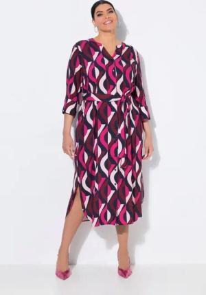 Ulla Popken Midikleid Maxikleid A-Linie Tunika-Ausschnitt 3/4-Arm