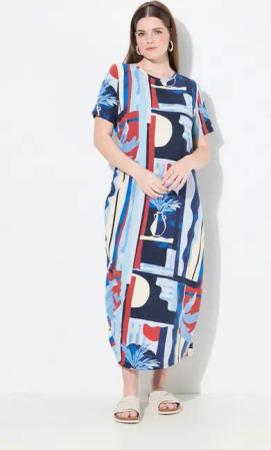 Ulla Popken Midikleid Maxikleid Vasen Rundhals Halbarm Biobaumwolle