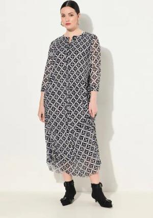 Ulla Popken Midikleid Mesh-Maxikleid doppellagig Rundhals 3/4-Arm