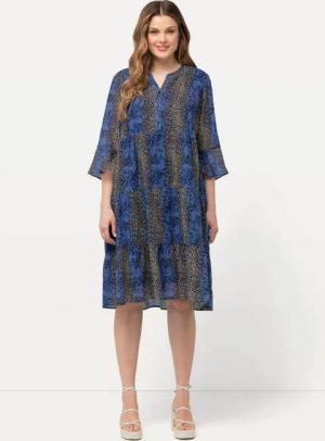 Ulla Popken Midikleid Midikleid A-Linie Tunika-Ausschnitt