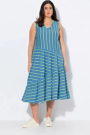 Ulla Popken Midikleid Midikleid A-Linie V-Ausschnitt ärmellos