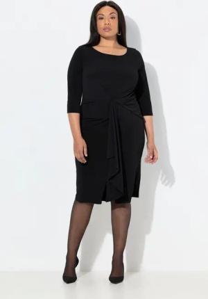 Ulla Popken Midikleid Midikleid Drapierung Rundhals ärmellos