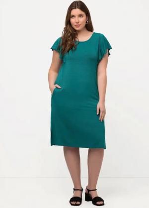 Ulla Popken Midikleid Midikleid Glitzer-Ringel Rundhals Flügel-Halbarm