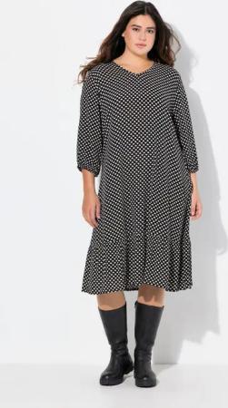 Ulla Popken Midikleid Midikleid Herzen A-Linie V-Ausschnitt 3/4 Arm