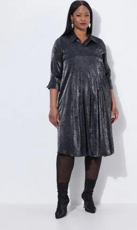 Ulla Popken Midikleid Midikleid Jacquard-Leomuster Hemdkragen 3/4-Arm