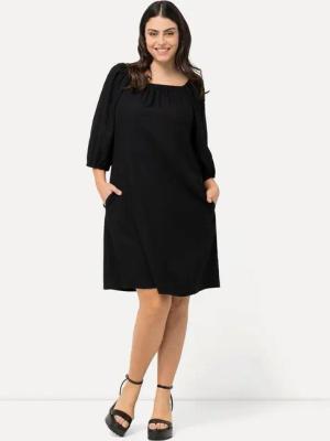 Ulla Popken Midikleid Midikleid Leinenmix A-Linie Carree-Ausschnitt