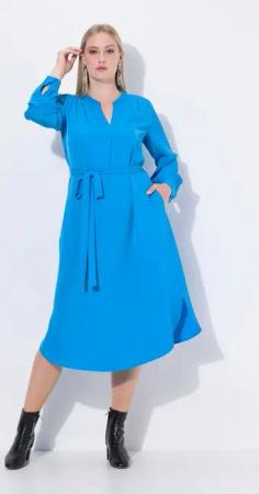 Ulla Popken Midikleid Midikleid V-Ausschnitt Bindegürtel Langarm Taschen