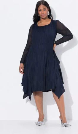 Ulla Popken Midikleid Plissee-Kleid Lagenoptik A-Linie V-Ausschnitt