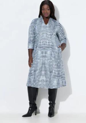 Ulla Popken Midikleid Punto-Midikleid A-Linie Kelchkragen 3/4-Arm