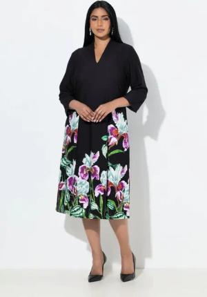 Ulla Popken Midikleid Punto-Midikleid A-Linie Kelchkragen 3/4-Arm