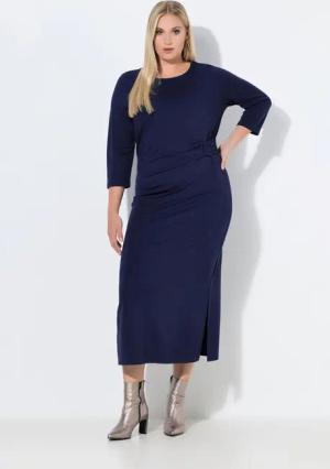 Ulla Popken Midikleid Punto-Midikleid drapiert U-Boot-Ausschnitt 3/4-Arm