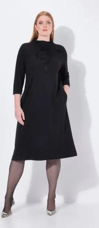 Ulla Popken Midikleid Punto-Midikleid Perlen A-Linie Stehkragen 3/4-Arm