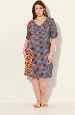 Ulla Popken Midikleid Strandkleid Paisley A-Linie V-Ausschnitt Halbarm