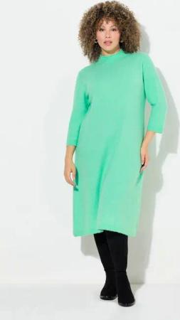 Ulla Popken Midikleid Strickkleid A-Linie Stehkragen 3/4-Arm