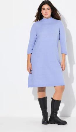 Ulla Popken Midikleid Strickkleid A-Linie Stehkragen 3/4-Arm